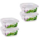 Kit 4 Potes Tampa Hermetica Quadrado de Vidro 320ml Alimento