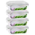 Kit 4 Potes Tampa Hermetica Retangular Vidro 1520ml Grande