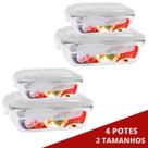 Kit 4 Potes Vidro C Tampa 2 De Cada Retangular 370 e 640ml