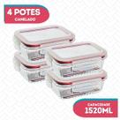 Kit 4 Potes Vidro Hermético Canelado Marmita Fitness 1520ml