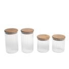 Kit 4 potes vidro herméticos para mantimentos canelado com tampa de bambu - Oikos Kit 4 potes vidro herméticos para mantimentos canelado com tampa de bambu - Oikos