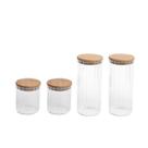 Kit 4 potes vidro herméticos para mantimentos canelado com tampa de bambu - Oikos