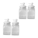 Kit 4 Potes Vidro Tampa Cerâmica Pássaro 750ml Class Home