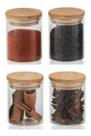 Kit 4 Potes Vidros Hermético Tampa De Bambu 200ml