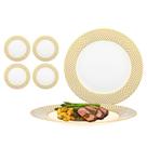 Kit 4 Prato Raso De Porcelana Branco Com Borda Dourada 27cm