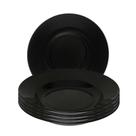 Kit 4 Prato Redondo Fundo Mesa Cerâmica Opaline Preto Restaurante 20 Cm