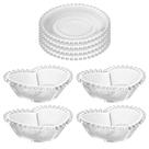 Kit 4 Pratos De Cristal Bolinha + 4 Tigelas De Cristal Coração Bolinha