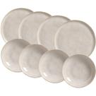 Kit 4 Pratos Fundos 22cm e 4 Rasos 27cm Cerâmica Off White Bio Latte Mesa Jantar Porto Brasil