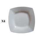 Kit 4 pratos para sobremesa quadrado plástico branco
