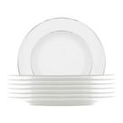 Kit 4 Pratos Porcelana Branco Borda Prateada Refeição 27cm