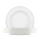 Kit 4 Pratos Porcelana Branco Borda Prateada Sobremesa 20cm