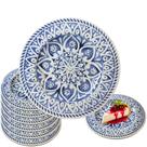 Kit 4 Pratos Sobremesa Melamina 21cm Decorado Azul Material Que Não Quebra Não Risca Casa Mesa Restaurante Piscina