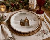 Kit 4 Pratos Sobremesa Natal Casinha marrom Oxford 20 cm Kit 4 Pratos Sobremesa Natal Casinha marrom Oxford 20 cm