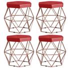 Kit 4 Puffs decorativos aramado Vanessa-material sintético vermelho