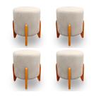 Kit 4 Puffs Decorativos Thor Pés Em Madeira Veludo Bege Kimi Design