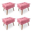 Kit 4 Puffs Opala Pés Palito Veludo Rosa - Kimi Design