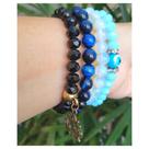 Kit 4 Pulseiras em Pedra Olho de Tigre Azul , da Lua e Cristais