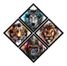 Kit 4 Quadros Arte Animais Leão Tigre Gorila Lobo Decoração
