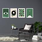 Kit 4 Quadros Artes Bauhaus Verde e Preto 33x24cm - com vidro