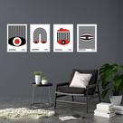 Kit 4 Quadros Bauhaus Olhos e Listras - Vermelho e Preto 45x34cm - com vidro