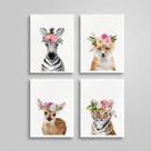 Kit 4 Quadros Bichinhos Com Coroas 24x18cm - com vidro