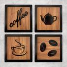 Kit 4 Quadros Cantinho Do Café Mdf 3d Relevo 15cm Decoração Para Cozinha