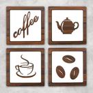 Kit 4 Quadros Cantinho Do Café Mdf Relevo 3d 15cm Decoração Para Cozinha