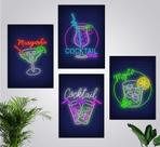 Kit 4 Quadros Cerveja Drinks Bar Boteco Chopp Neon 20x28cm