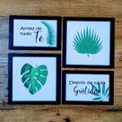 Kit 4 quadros decorativos Antes de tudo fé e folhas