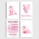 Kit 4 Quadros Decorativos infantil Bailarina Nome Personalizado 20x28
