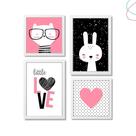 Kit 4 Quadros Decorativos Infantil Coelha e Gata