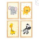 Kit 4 Quadros Decorativos Infantil Safari Baby Amarelo Quarto Menino