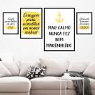 Kit 4 Quadros Decorativos Mar Calmo-Amarelo 24x18cm - com vidro
