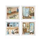 Kit 4 Quadros Decorativos para Banheiro e Lavabo com Imagem e Vidro - 23x23cm