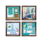 Kit 4 Quadros Decorativos para Banheiro e Lavabo com Imagem e Vidro - 23x23cm
