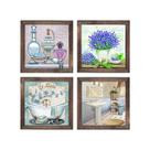 Kit 4 Quadros Decorativos para Banheiro e Lavabo com Imagem e Vidro - 23x23cm