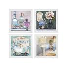Kit 4 Quadros Decorativos para Banheiro e Lavabo com Imagem e Vidro - 23x23cm