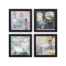 Kit 4 Quadros Decorativos para Banheiro e Lavabo com Imagem e Vidro - 23x23cm