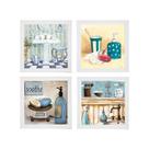 Kit 4 Quadros Decorativos para Banheiro e Lavabo com Imagem e Vidro - 23x23cm