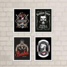 Kit 4 Quadros Decorativos Para Barbearia 33x24cm