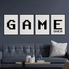 Kit 4 Quadros Game Over Preto E Branco 45x34cm - com vidro Kit 4 Quadros Game Over Preto E Branco 45x34cm - com vidro