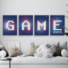 Kit 4 Quadros Gamer Game Over Roxo 45x34cm Kit 4 Quadros Gamer Game Over Roxo 45x34cm
