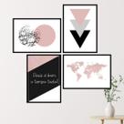 Kit 4 Quadros Geométricos Com Frase Deus 45x34cm - com vidro
