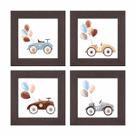 Kit 4 Quadros Infantil Com Vidro Carrinhos Vintage Balões Cor:Tabaco Kit 4 Quadros Infantil Com Vidro Carrinhos Vintage Balões Cor:Tabaco