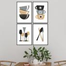 Kit 4 Quadros Para Cozinha Cinza E Marrom 24x18cm