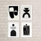 Kit 4 Quadros Para Sala Minimalistas AbstratosPreto 24x18cm