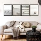 Kit 4 Quadros Praia Branco Bege e Cinza 33x24cm - com vidro Kit 4 Quadros Praia Branco Bege e Cinza 33x24cm - com vidro