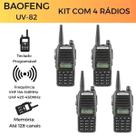 KIT 4 Rádio Baofeng UV-82 Antena de Alto Desempenho + Bateria recarregável de íon-lítio