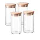 Kit 4 Recipiente Multiuso Vidro Tampa Bambu Farinha Doméstico Pote Organizador Frasco Cozinha 1700ml