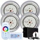 Kit 4 Refletores Led 18w RGB Inox e Comando para Iluminação Piscina